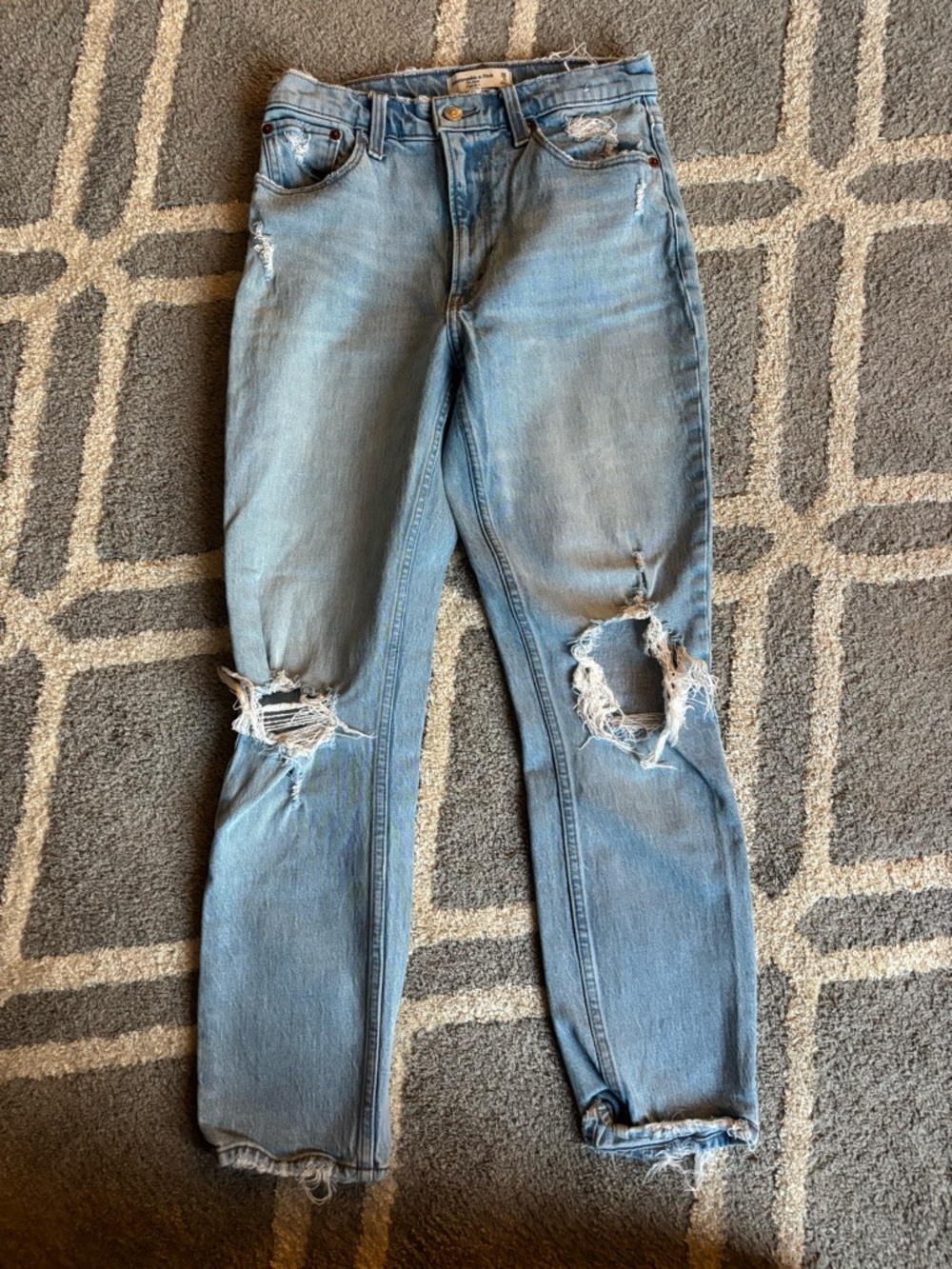 Abercrombie Light Blue Distressed Women's Jeans- The Mom High Rise